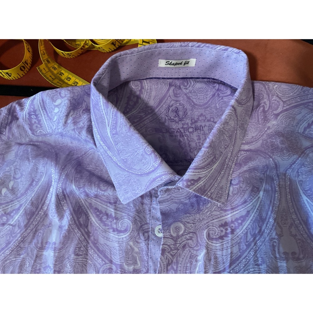 Bugatchi Uomo Mens Purple Paisley Shaped Fit Long Sleeve Button Down Shirt